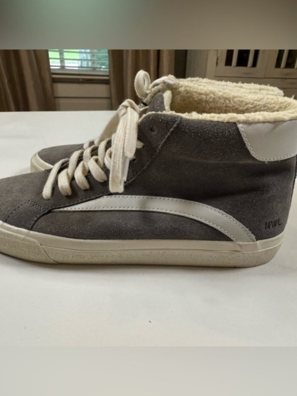 Madewell Cloudlift Grey High Top Sneakers Suede/Faux Shearling Womens 9.5 - Picture 2 of 11